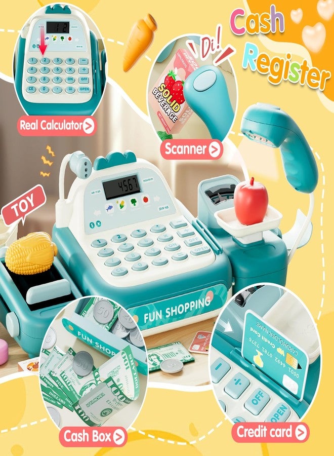 STACTCUTE 49PCS Pretend Play Cash Register Toy Set for Kids with Real Calculator,Scanner,Microphone,Conveyor Belt,Weighing Tool,Cashier Playset Realistic Gift for Toddler Kid Ages 3 4 5 6 7 8 (Green) - Image 4